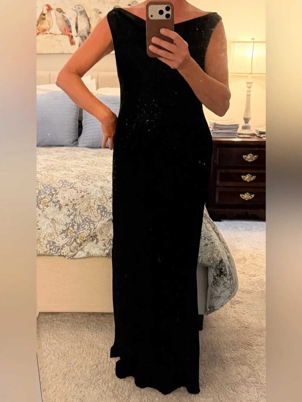 Jones New York Black Sparkle Boatneck Maxi Dress
